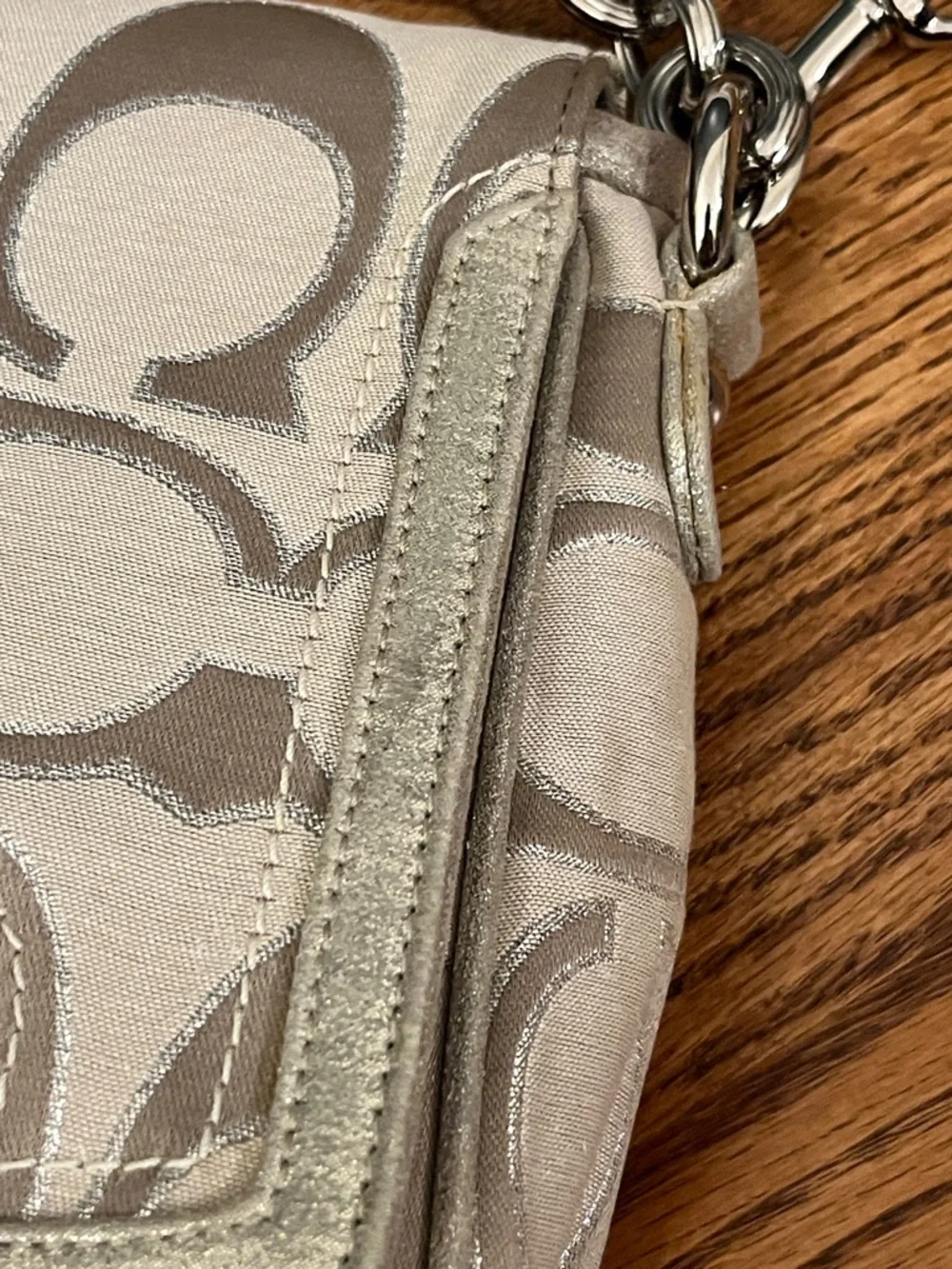 Coach Poppy Signature C Metallic Sateen & Leather Messenger Flap Satchel #18352